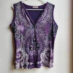 Blue Canyon Clothing Purple Paisley V-Neck Tank Top Size Large